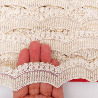 Off White Scallop Lace Trim Embroidered, Cutwork Trim, Scallops Wedding Trim